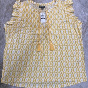 NWT Style & Co Fiesta Yellow Print Knit Flutter Sleeve Top Size 2X